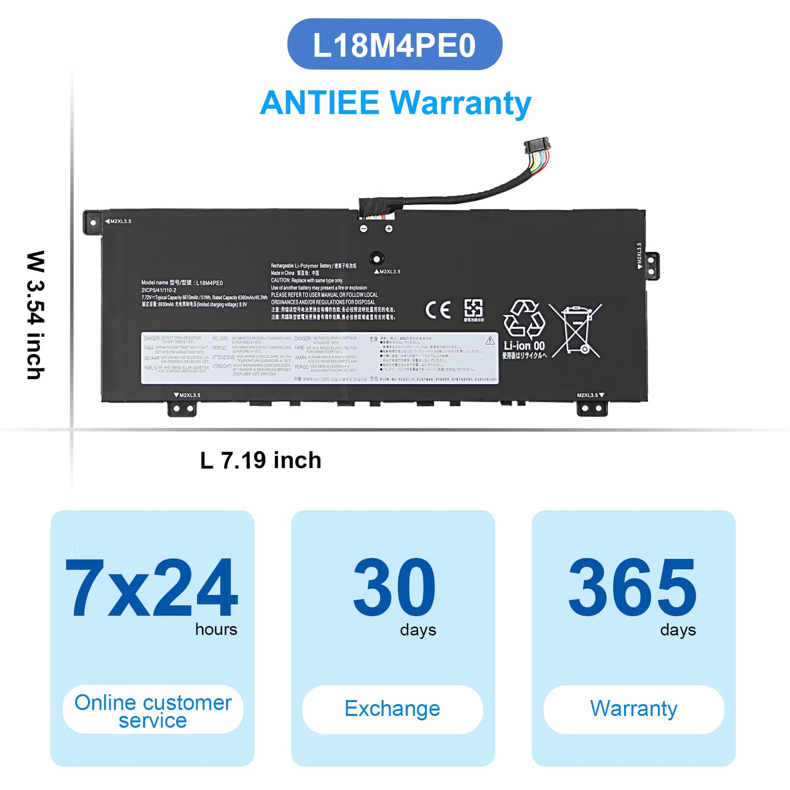 ANTIEE 51WH L18M4PE0 L18L4PE0 Laptop Batterie Replacement Compatible avec Yoga C740-14IML C740-14IML-81TC 81TC(DD19) 81TC002RGE 81TC006VGE Series 5B10W67185 5B10U40210 5B10W67296 7.72V 6610mAh