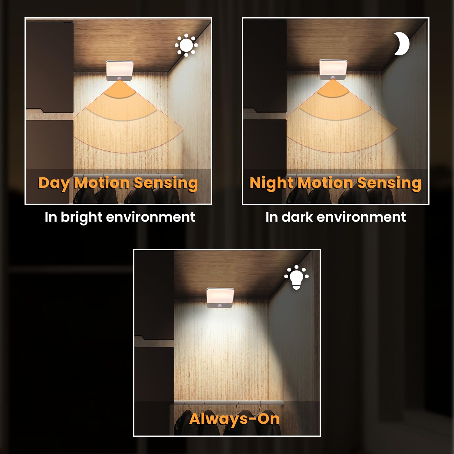 Luz con sensor de movimiento DAZZY DOT para interiores, recargable, luz nocturna con batería de 2000 mAh, luces nocturnas adhesivas con activación por movimiento (paquete de 2), luces regulables