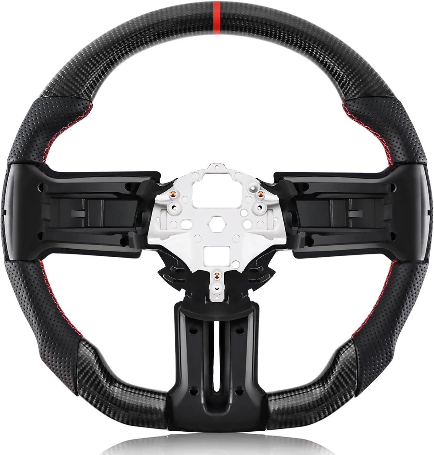Real Carbon Fiber Steering Wheel For Mustang EcoBoost/GT/Shelby GT350/GT350R 2012-2014 D-shaped Nappa Perforated Leather Flat-bottom Steering Wheel