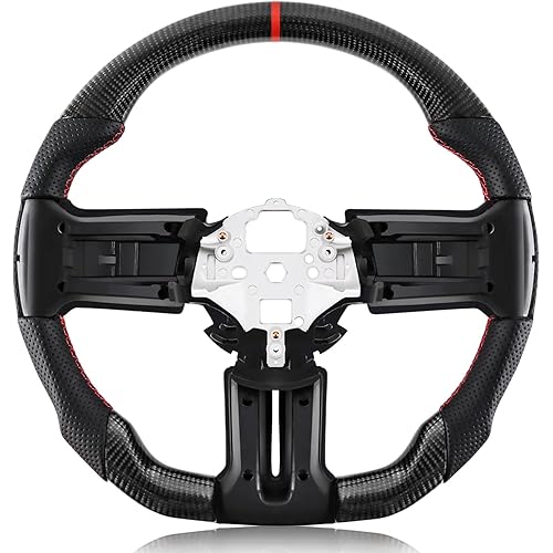Real Carbon Fiber Steering Wheel For Mustang EcoBoost/GT/Shelby GT350/GT350R 2012-2014 D-shaped Nappa Perforated Leather Flat-bottom Steering Wheel