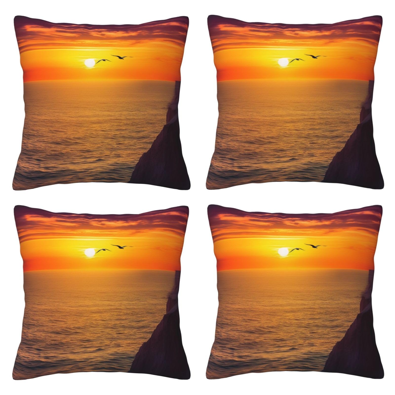 Beautiful Sunset Sea Throw Pillow Cases 4 Pack Square Pillowcases Super Soft Pillow Protectors With Zipper for Couch Livingroom Sofa Bed Office Car,30x30 CM
