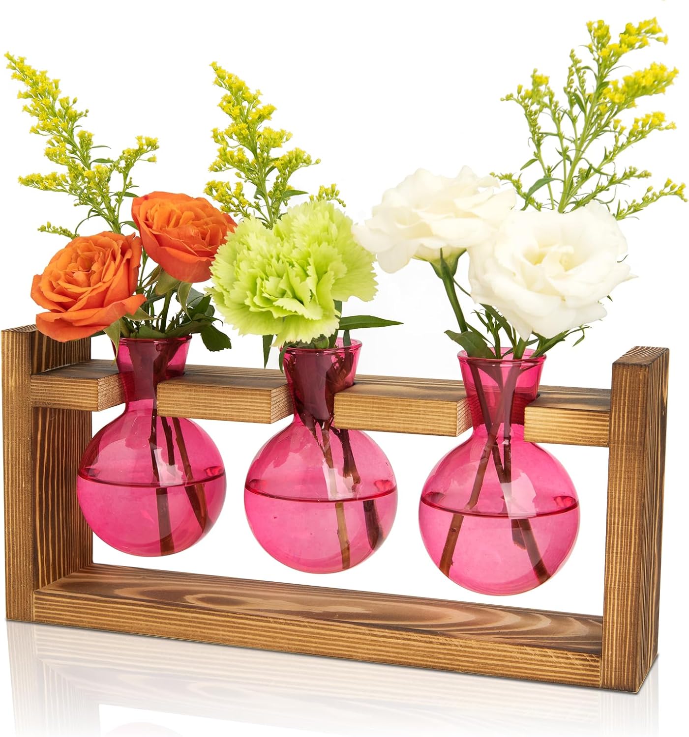XXXFLOWER Wall Hanging Propagation Station with Wooden Stand Glass Test Tubes+3 Bulb Glass Propagation Station