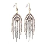 Fringe Dangling Tassel Earrings for Women, Handcrafted Chandelier Long Bohemian Beaded Cubic Zirconia Crystal Imitation Pearls Inlay Statement Boho Chain Hook Earrings for Wedding Party
