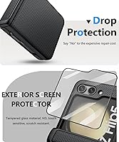 Vista 4 de Vihibii Funda para Samsung Galaxy Z Flip 5 con protección de bisagra y protector de pantalla exterior, delgada y ajustada, textura elegante, Negro