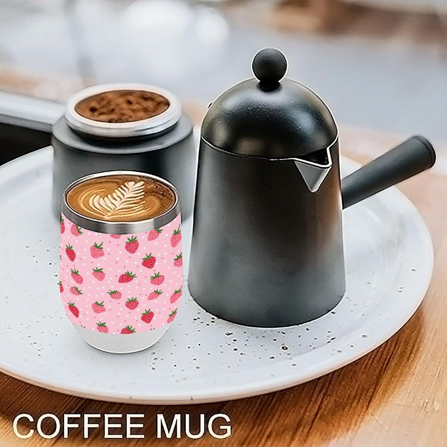 Polka Dot Strawberry Cartoon Coffee Travel Mug Cup Insulated Tumbler Stainless Steel with Flip Lid One Size