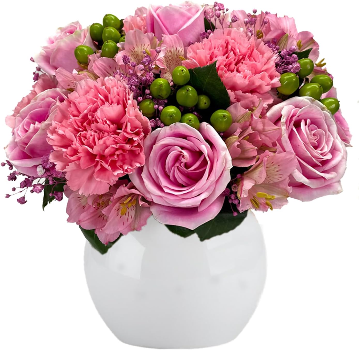 Tickled Pink in Wooden Vase | Pink, Green Aquabloom Arrangement | Arabella Bouquets | Real Fresh Flowers for Delivery, Gift for Birthday, Congratulations, Anniversary, Thank You, Romance