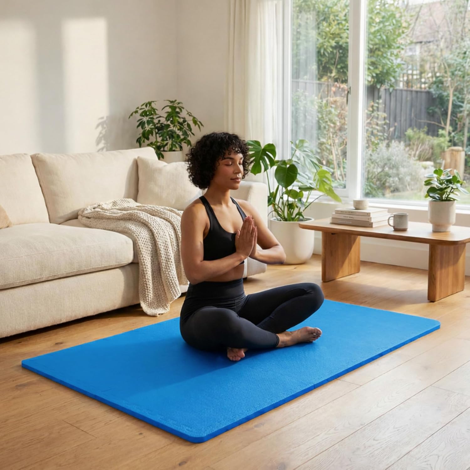 BalanceFrom Puzzle Exercise Mat 1/2" Thick, EVA Interlocking Foam Floor Tiles for Home Gym, Mat for Home Workout Equipment, Floor Padding for Kids, Blue, 24 in x 24 in x 1/2 in, 48 Sq Ft - 12 Tiles