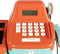 Vista 8 de Battat - Caja registradora interactiva para niños con escáner y sonidos - Set de juego de 26 piezas para simular compras con escáner iluminado