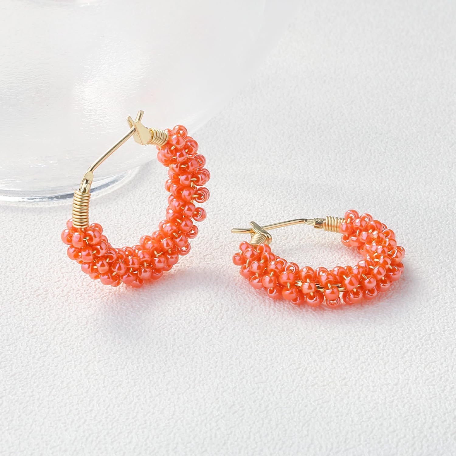 KELITCH フープイヤリング カラフル ビーズ スタッド イヤリング ラウンド スモール ドロップ イヤリング レディース (オ