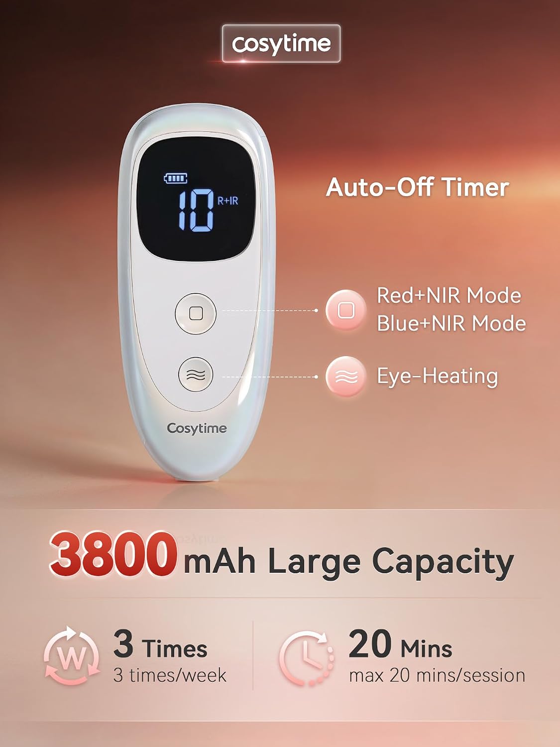 FDA-Cleared LED Light Therapy Mask - 415nm Blue, 630nm Red & 830nm Near Infrared - Lightweight Ergonomic 3D Face Contour with Under-Eye Heating for Anti-Aging, Fine Lines & Wrinkles
