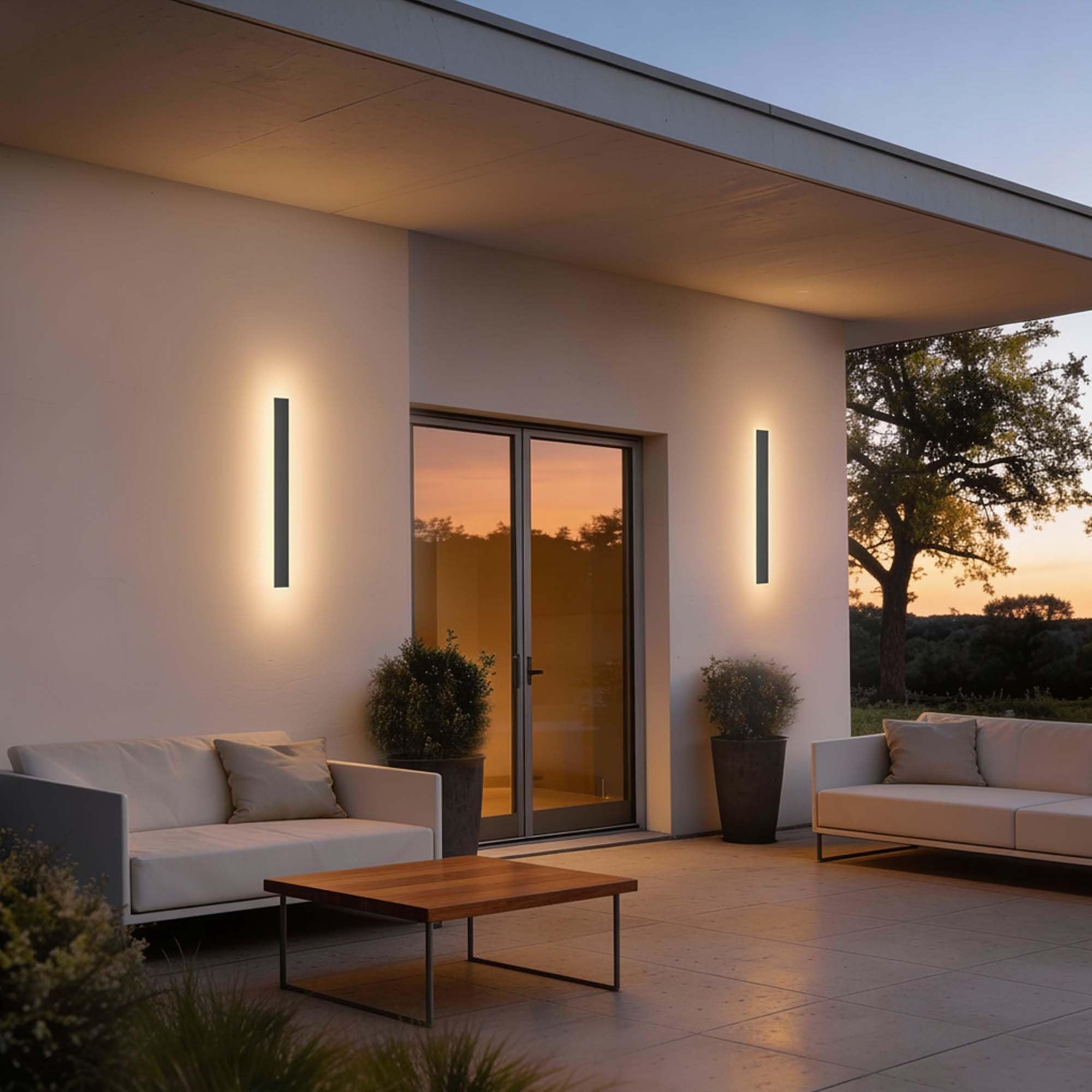 Ledvion - Applique da esterno LED lunga Villa, 100 cm, Ip65, 14W, Noir, Bianco caldo, 2700K, Alluminio e acrilico, per interno ed esterno, applique da esterno, lampada da parete esterna