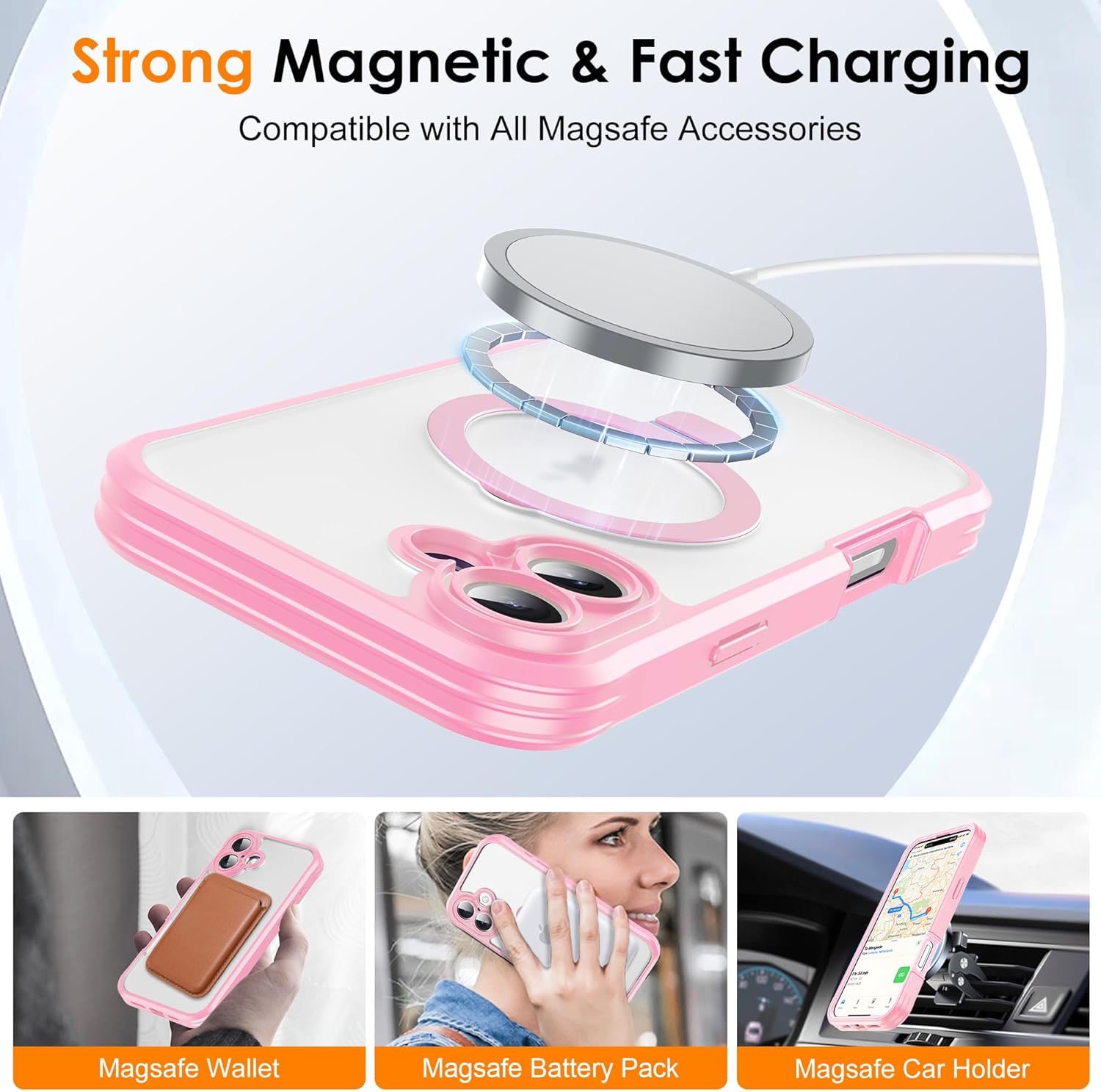 for iPhone 16 Plus Case with Invisible Magnetic Stand, Compatible with Mag-Safe Translucent Matte with Built-in Screen Protector, Shockproof Protective Phone Case for Women Men, Pink - Image 6