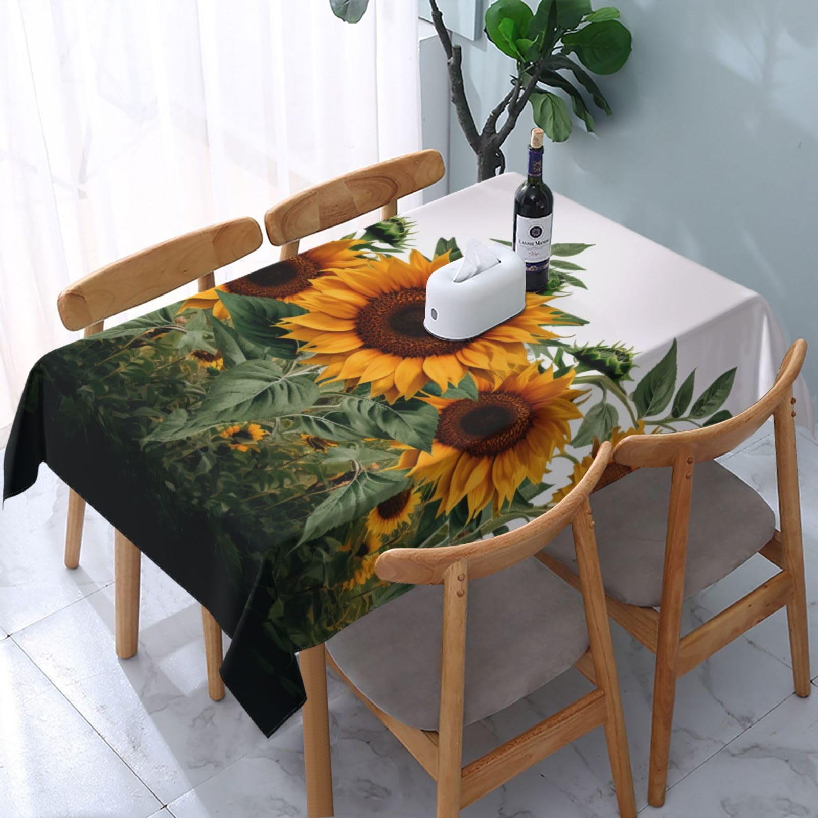 WPKJU Sunflowers Printed Tablecloth Water Resistant Table Cover Washable Rectangle Table Cloth for Tables 54x72 in
