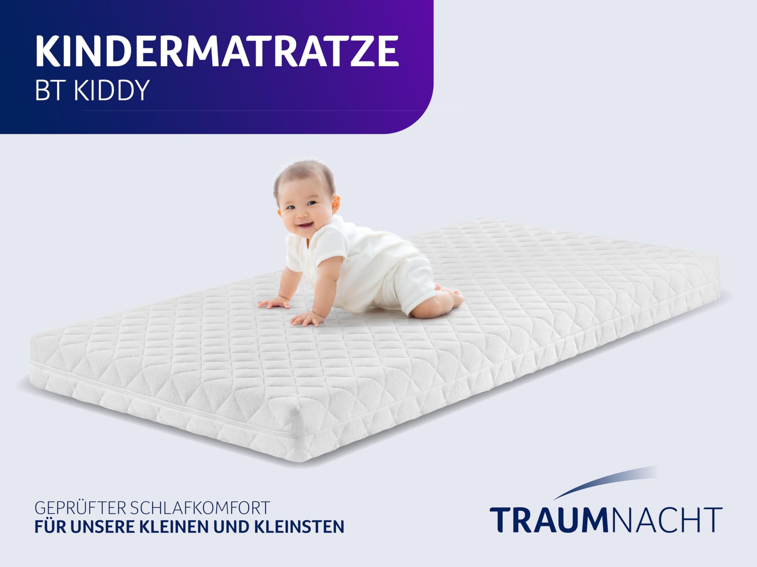 Traumnacht BT Kiddy Kindermatratze Pure , 60 x 120 cm, Schadstoffgeprüft nach Öko-Tex Standard 100, hautfreundlicher Bezug abnehmbar und waschbar, produziert nach deutschem Qualitätsstandard, Weiß