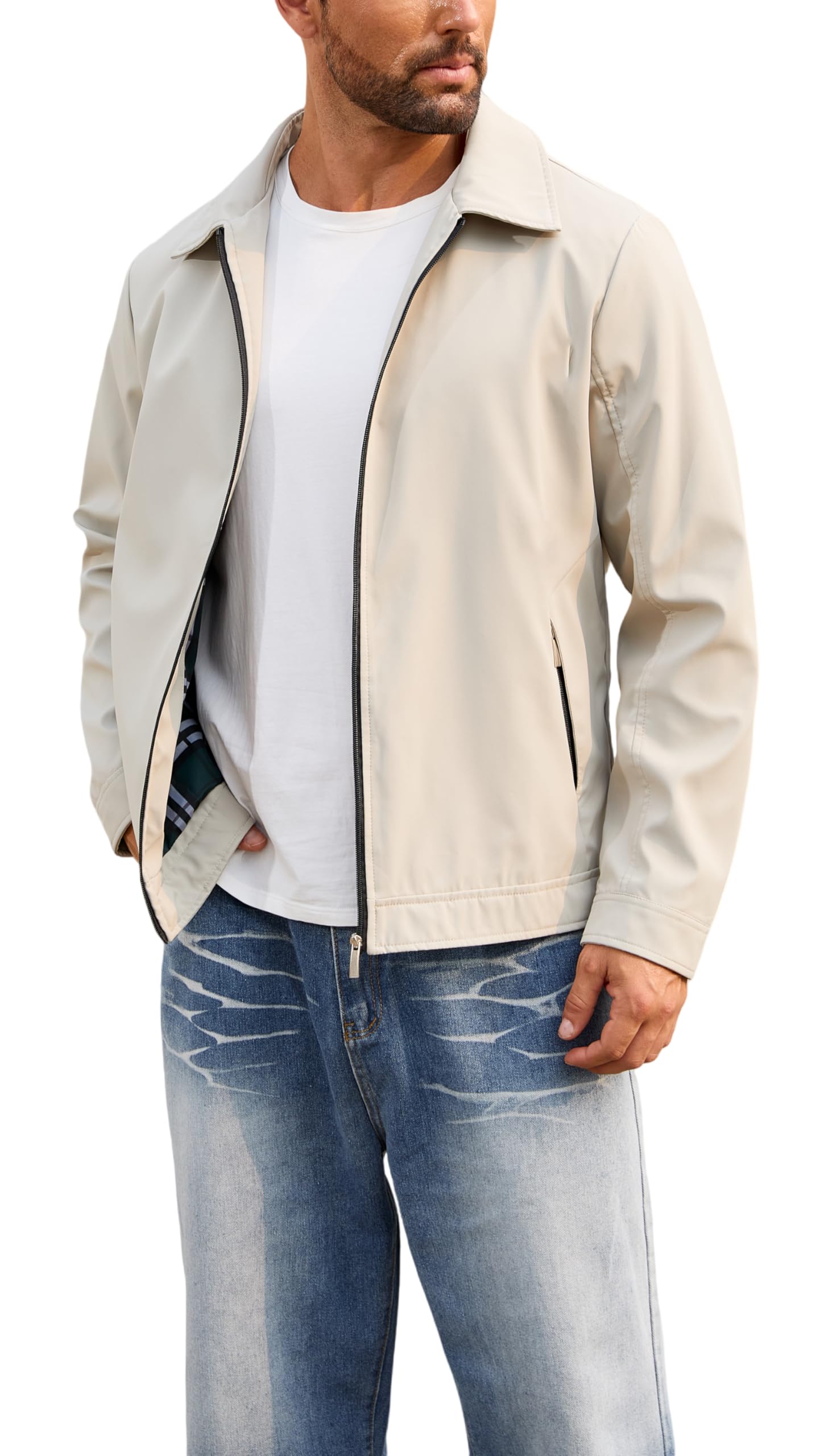 QTE Lightweight Jackets for Men Casual Windbreaker Stylish Light Fall Spring Golf Work Dress Business Coat