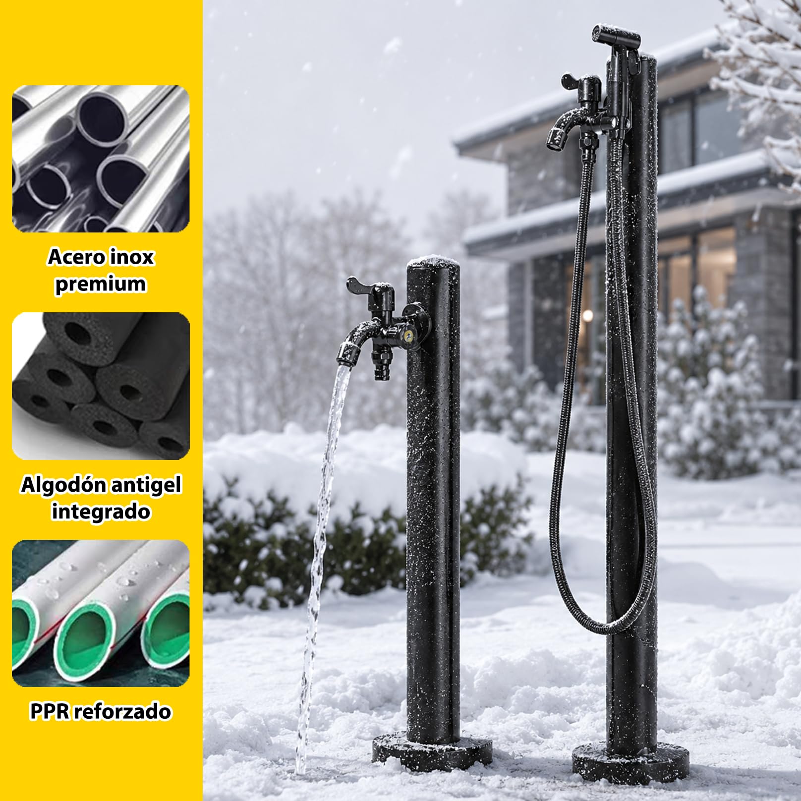 Grifo Exterior Decorativo a Prueba de Heladas, Grifo de Manguera de Jardín, Columna Agua Jardín Acero Inoxidable, Estación Dispensadora de Agua para Riego y Lavado 95cm