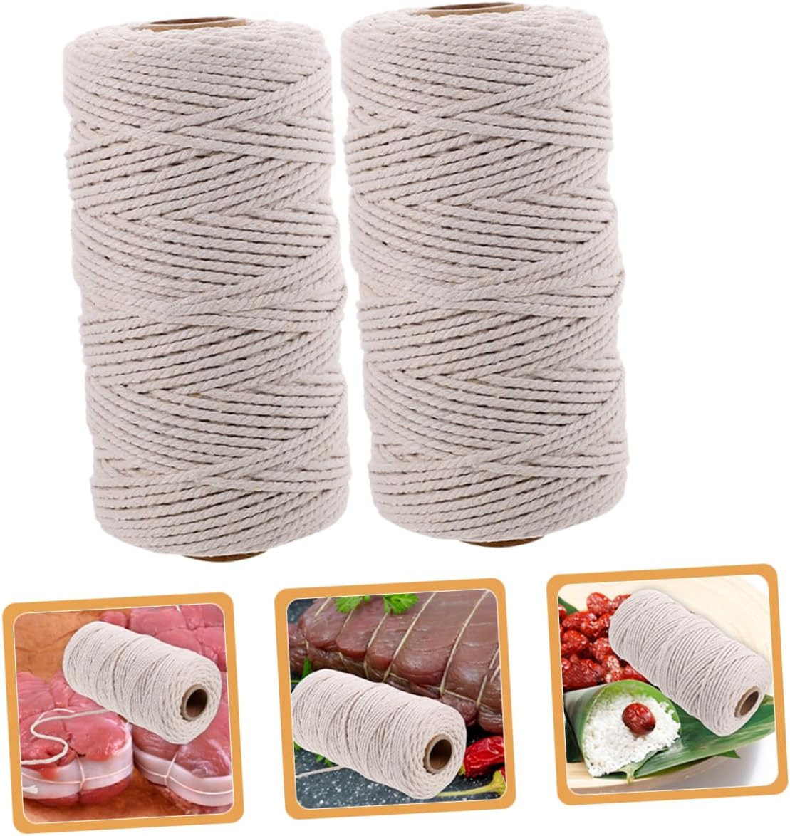 2rolls Cotton Butchers Twine Cooking String for Meat Trussing Baking and Crafts of Natural White High-Temperature Resistant Thread