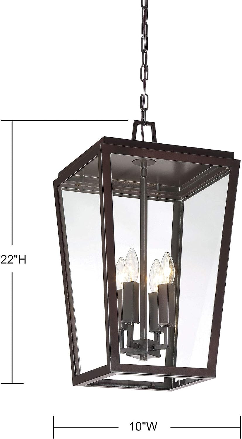Savoy House 5-549-13 Milton Modern Clear Glass Outdoor Hanging Lantern, 4-Light 240 Total Watts, 22" H x 12" W, English Bronze