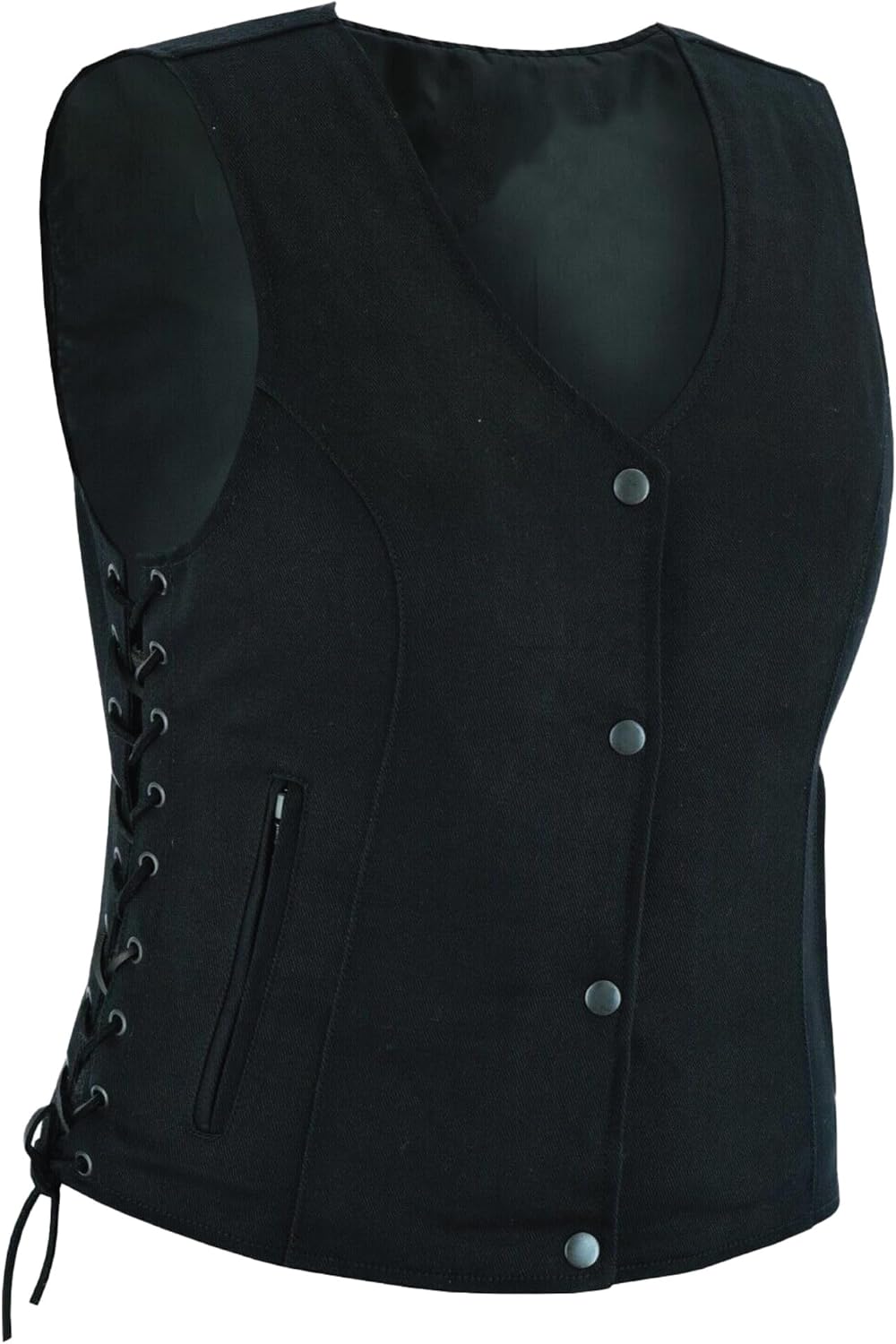Stylish Black Vest with Side Laces and Snap Buttons for Women