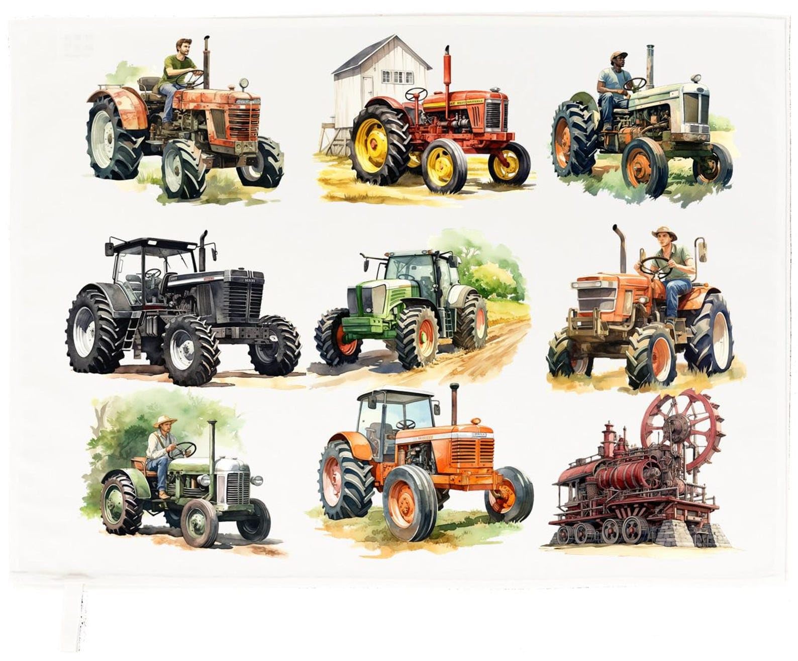 Half a Donkey Vintage Tractor Collection Cotton Tea Towel – Classic Farm Machinery