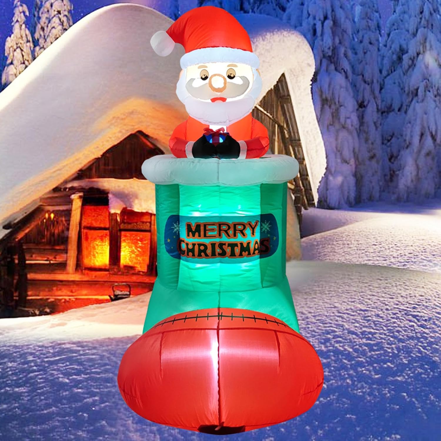 5.4FT Christmas Inflatable Santa Claus Outdoor Decoration, Built-in LED Lights Liftable Design Santa Lifting Inside Christmas Stocking, Blow Up Claus Xmas Decor for Garden Yard Indoor Lawn - Image 5