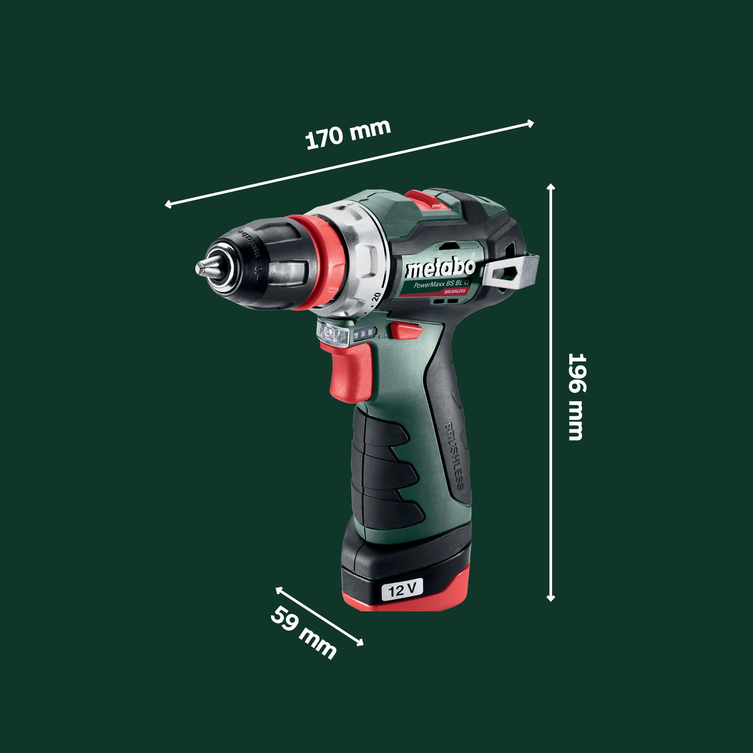 metabo Akku-Bohrschrauber PowerMaxx BS 12 BL Q - 12V, Bürstenlos, Schnellspannbohrfutter, kompakt und leistungsstark für Heimwerker und Profis - Inkl. Bithalter, 2 x Akku 2.0 Ah, Ladegerät und Koffer