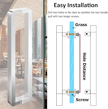 Door Pull Handle Sliding Barn Door Handle Heavy Duty Flat Shape Glass Sliding Barn Door Handle Bar, Double Entry Door Gate Handle for Shower/French Door, Interior Exterior Door Pull Push Stainless Ste