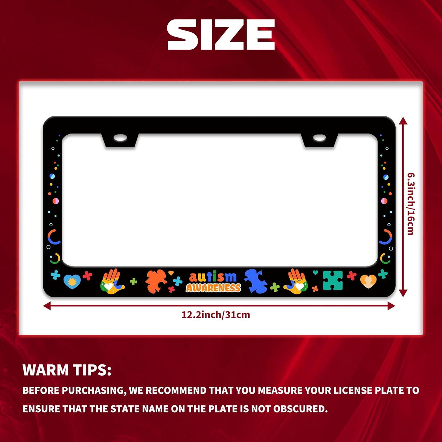 Autism Awareness Puzzle Stainless Steel License Plate Frame US Standard image 2
