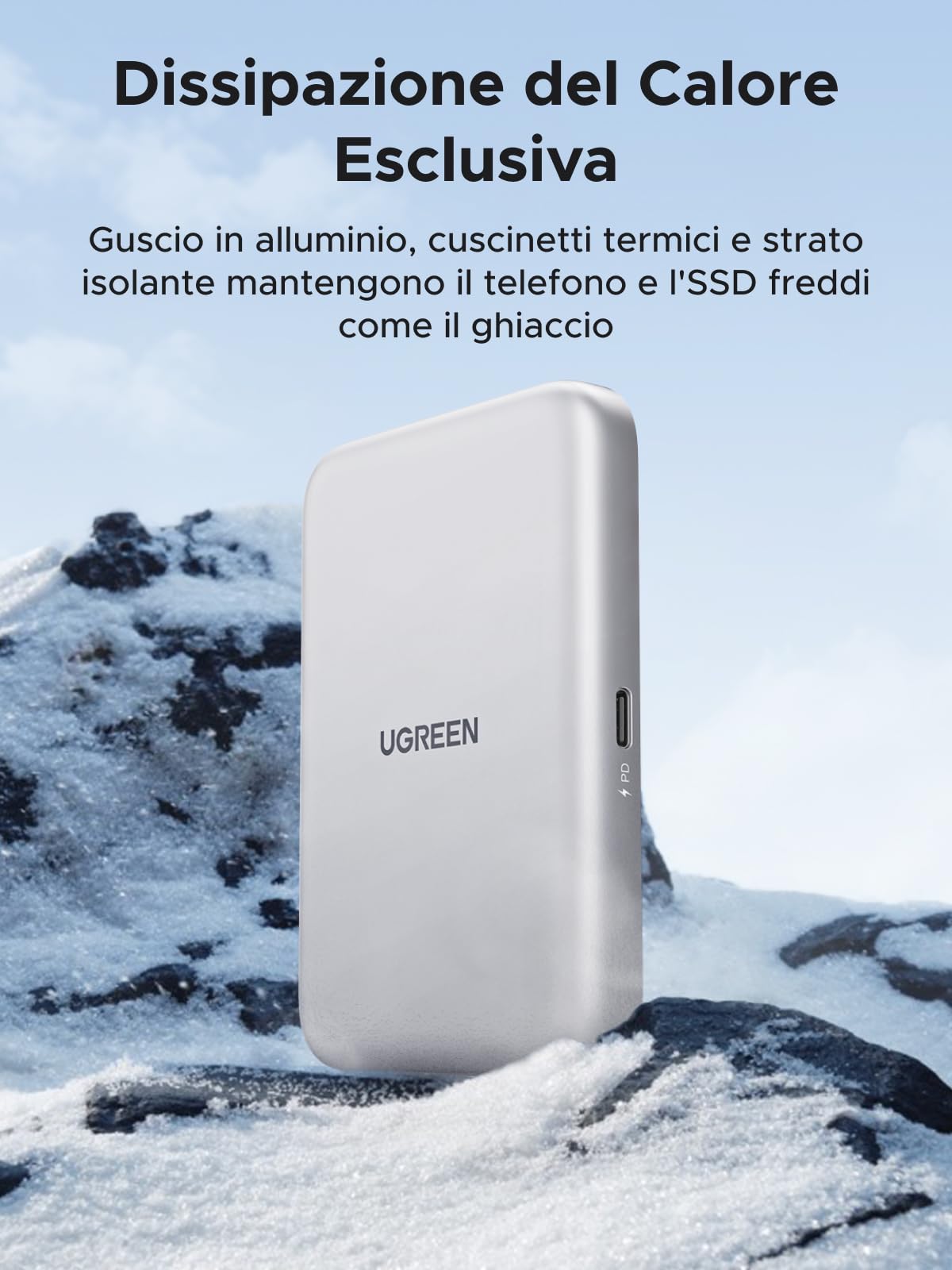 UGREEN Case Esterno Magnetica M.2 NVMe SSD per iPhone 16 15, Allogimaneto PCIe USB C 3.2 Gen 2x1 da 10Gbps per Disco Rigido 2230/2242/2260/2280