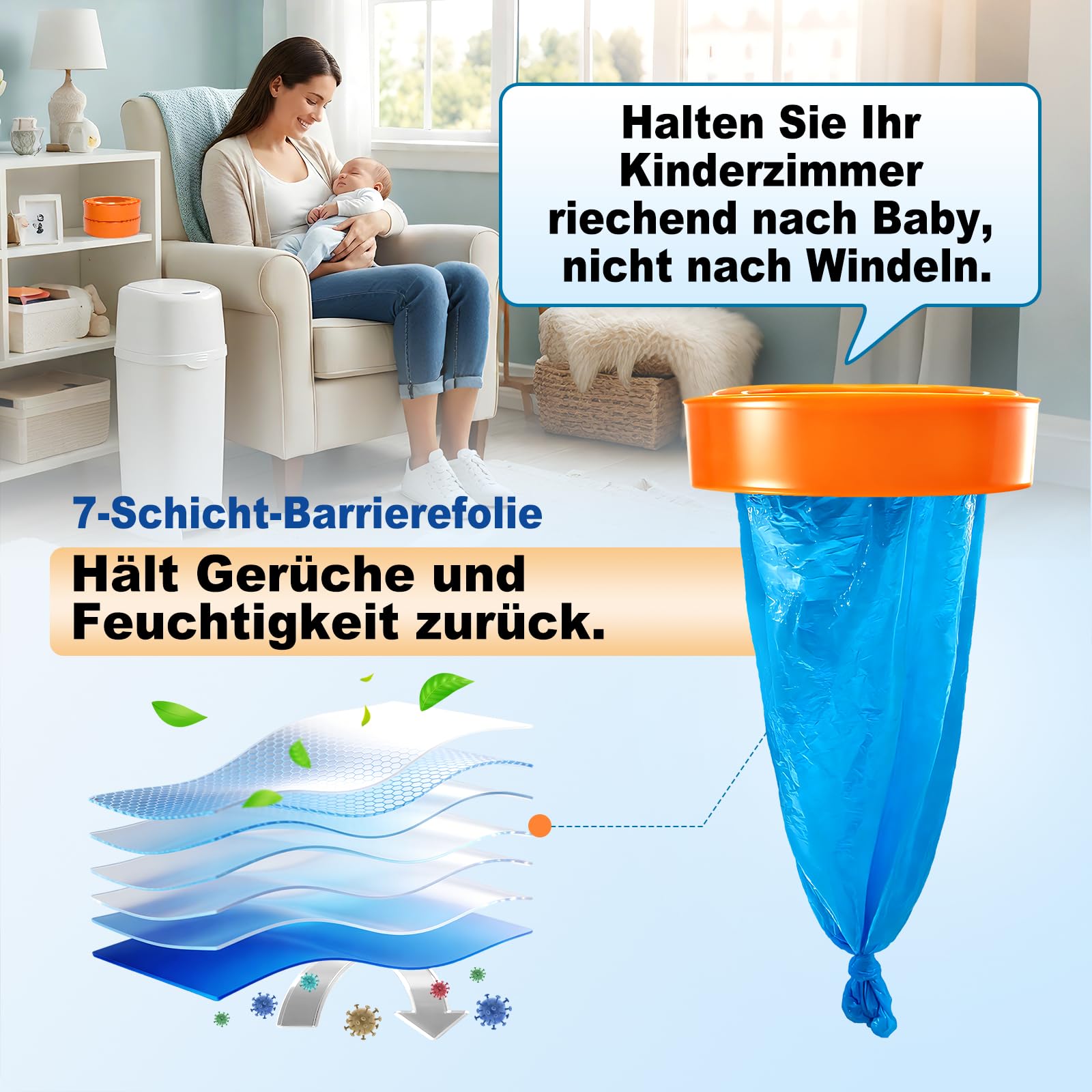 Sacs de recharge au design carré compatibles avec Diaper Genie Compact, contrôle maximal des odeurs, recharge de sacs poubelles, film continu