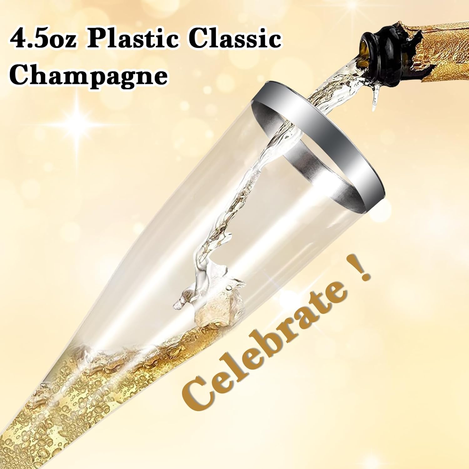 100 Pack Plastic Champagne Flutes,4.5 oz Silver Rim Plastic Champagne Glasses,Clear Disposable Champagne Flute,Disposable Toasting Glasses for Parties, Weddings - Image 4