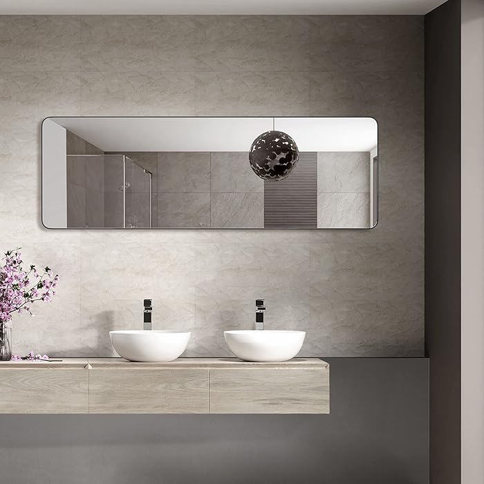 Buy TokeShimi 65 x 24 Inch Wall Mirror for Bathroom Black Metal Frame