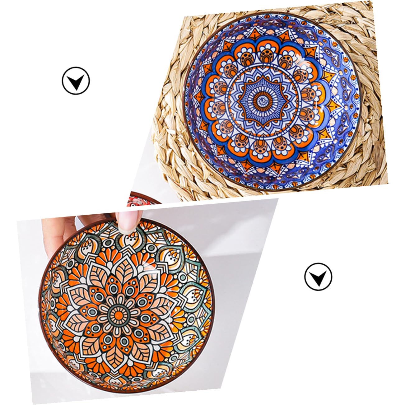 ABOOFAN Juego de 4 Tazones de Cerámica Estilo Bohemio para Arroz y Ensalada Borde Liso, Multiusos, Adecuado para Obsequio de Inauguración de Casa Color Aleatorio