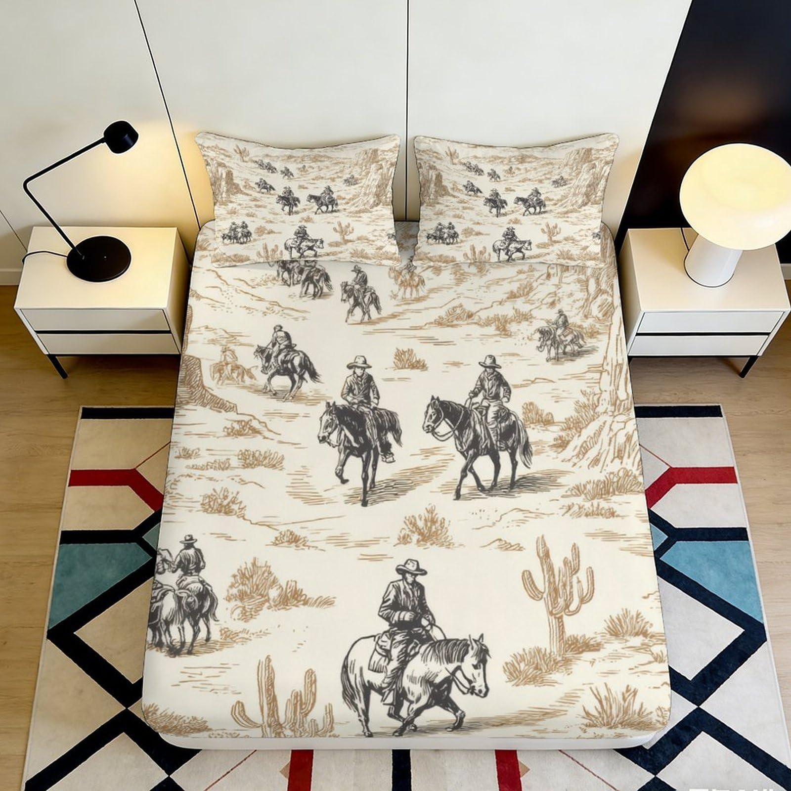 Pnayamiorkfel Style-10 3D Printed Cowboy Western Fitted Sheet Microfiber Soft Breathable Desert Horse Bed Cover For Bedroom Guest Room Decor 90X200x25cm