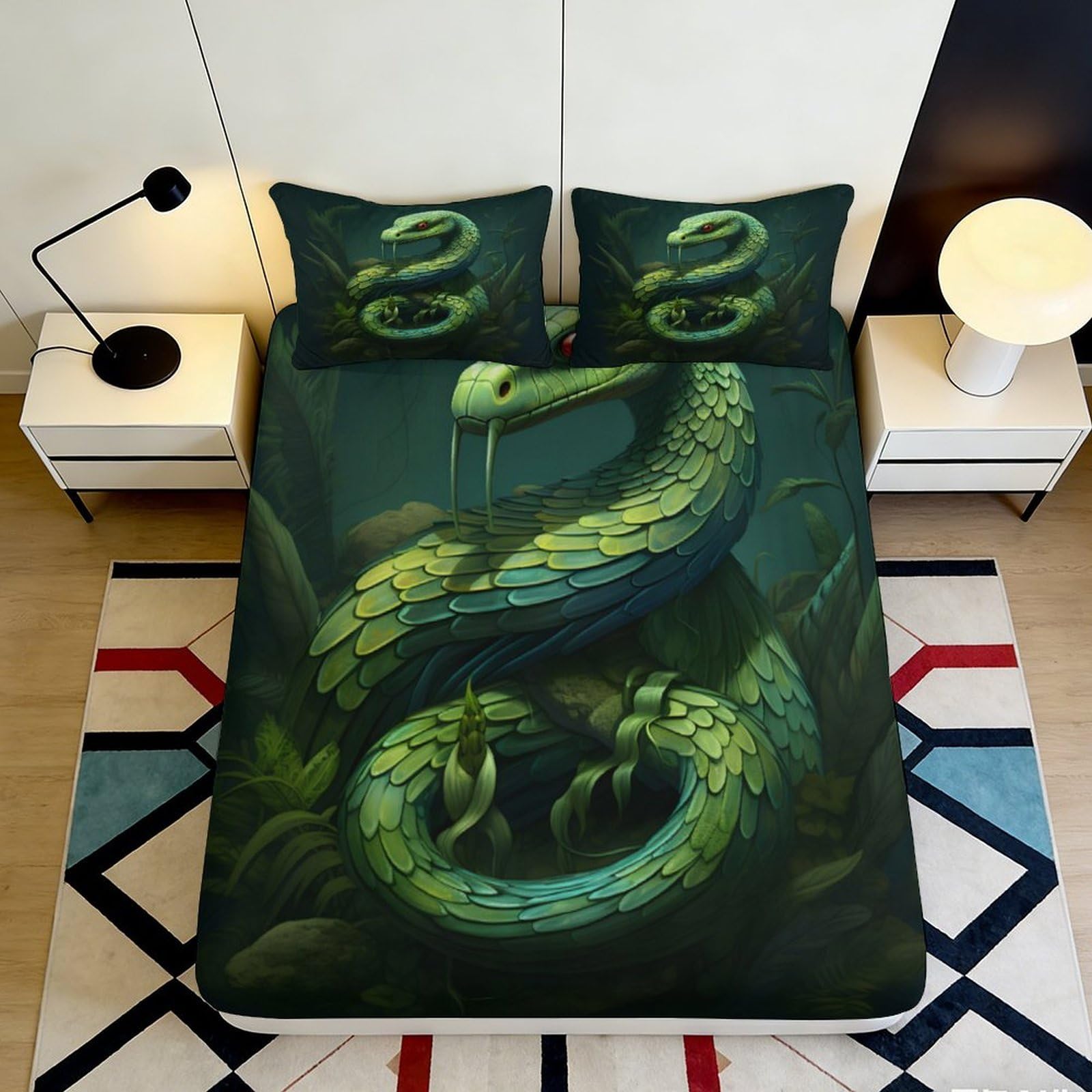 Uxinyoume Style-2 3D Printed Green Snake Fitted Sheet Microfiber Deep Dark Serpent Mattress Cover For Bedroom Dorm Easy Care Decor 90X200x25cm