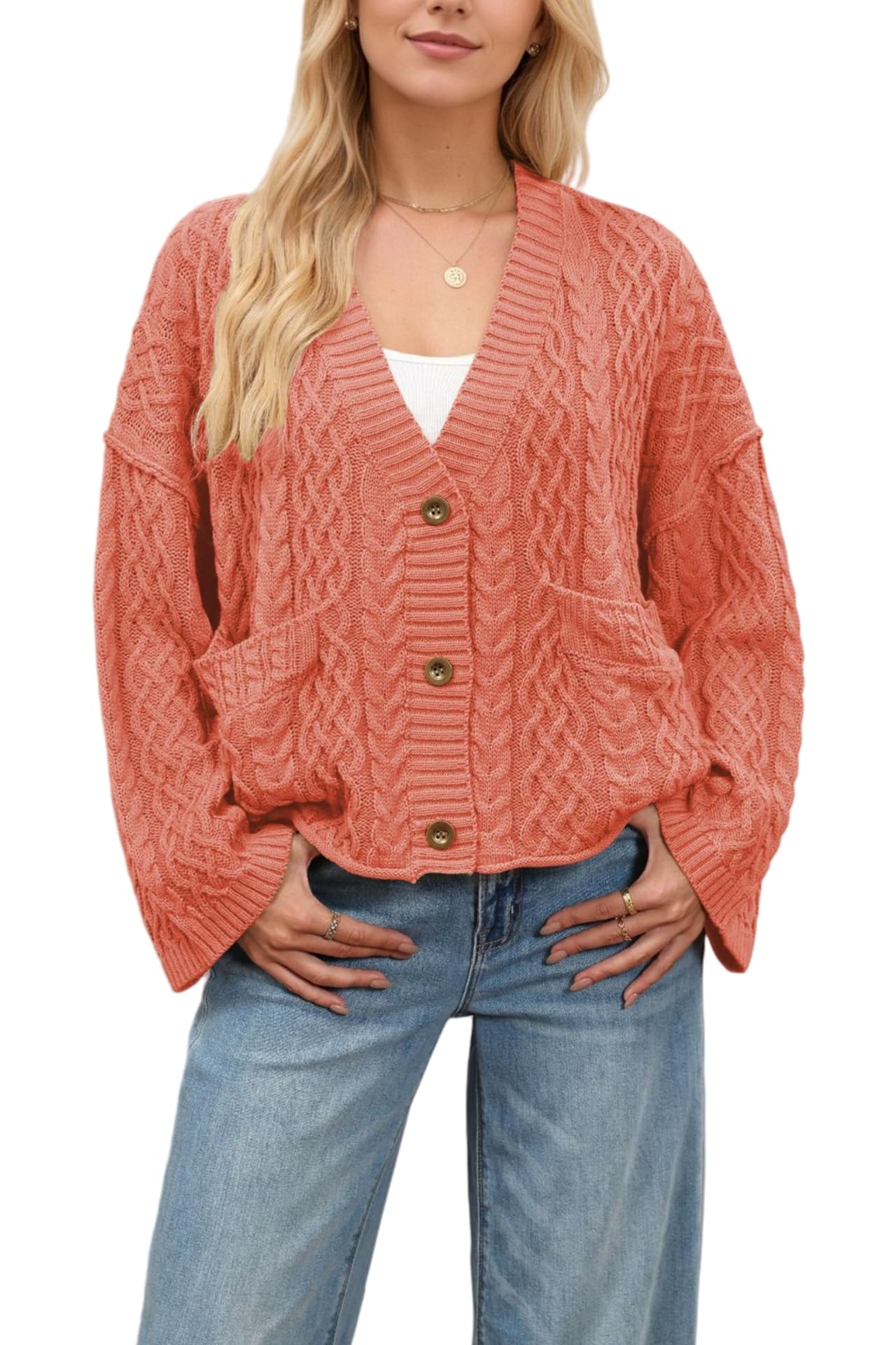 Cardigan Mujer Invierno,Cárdigans Extragrandes para Mujer Tops De Manga Larga Suéteres Holgados De Punto Grueso para Otoño Abrigos Suéter De Cable Aran Chaqueta Informal De Punto con Frente Abie