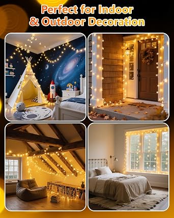 Twinkle Star 2 Pack 100 LED Star String Lights, Warm White