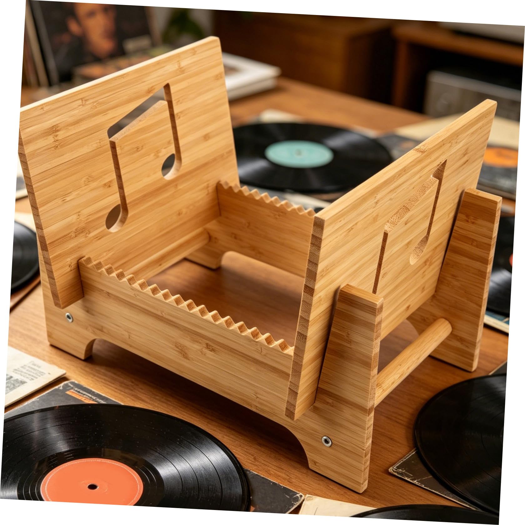 Sosoport Porta Dischi in Legno per Vinili con Design Raffinato e Robusto Supporto per Collezione di Dischi in Vinile Adatto Soggiorno o Studio