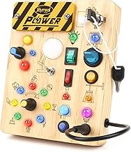 Joyreal Montessori Busy Board Panel 2 Years, Wooden Games with 19 LEDs, Educational Games Gift for Children 2 3 4 Years, Sensory Children Montessori