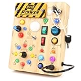 Joyreal Montessori Busy Board Wooden Sensory Toys for Toddler with LED Light Up Switch, Baby Fidget Board Travel Toys for 18+ Months, Boys Girls Birthday, Medium