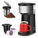 Ranbomer K Cup Coffee Maker, Single Serve coffee machine or Ground Coffee Machine 2 in 1, 6 to 14 Oz Brew Sizes, Mini One Cup Coffee Maker with Self cleaning Function, Fits Travel Mug Black
