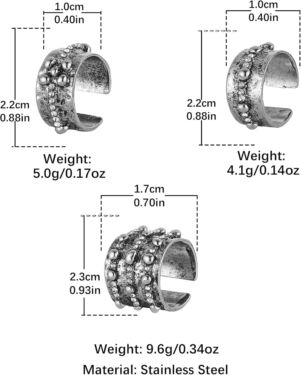 HZMAN 3 Pcs Silver Ear Cuffs for Women, Gold Plated Alloy No Piercing Cartilage Ear Clips, Hypoallergenic Lightweight Adjustable Stackable Boho Vintage Ear Jewelry for Daily Party
