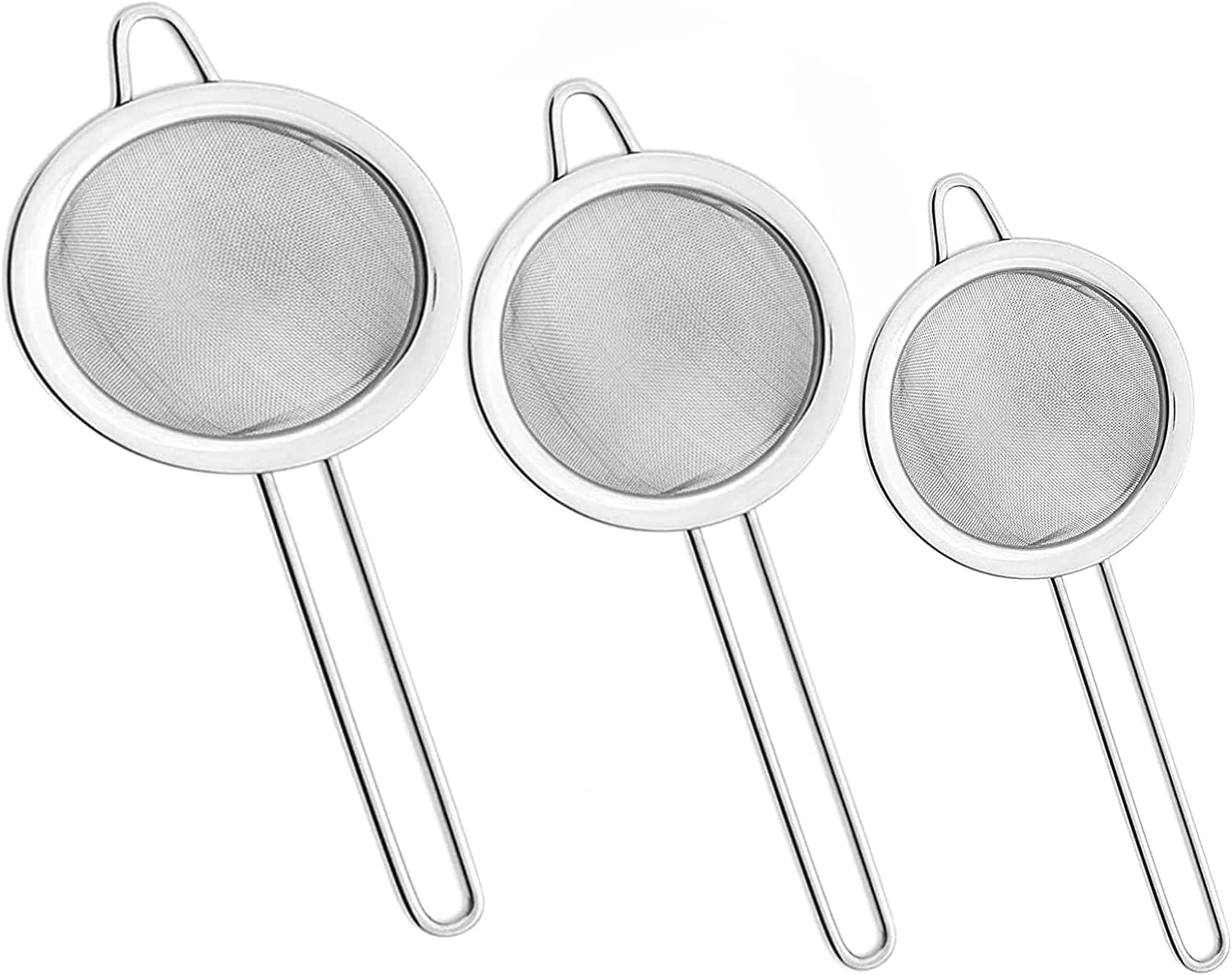 Sieve Fine Mesh Stainless Steel Set of 3 Tea Strainer with Strong