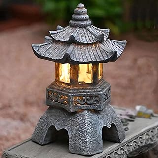 Pagoda Solar Garden Ornaments Solar Pagoda Lantern Pagoda Garden Statue Zen Asian Japanese Decor Figurines for Landscape Balcony Decorations, Style 1