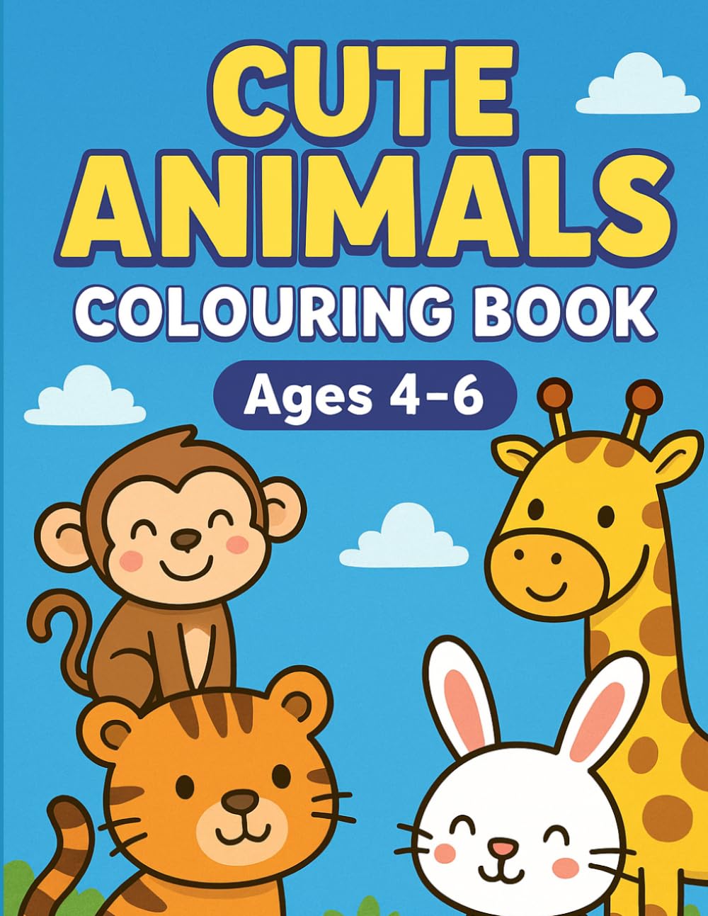 Cute Animals Colouring Book: Fun and easy colouring pages for ages 4-6