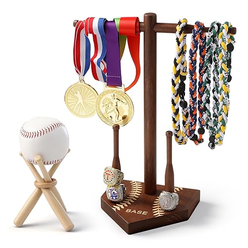 Wooden holder organizer for Baseball souvenirs necklaces & rings &
