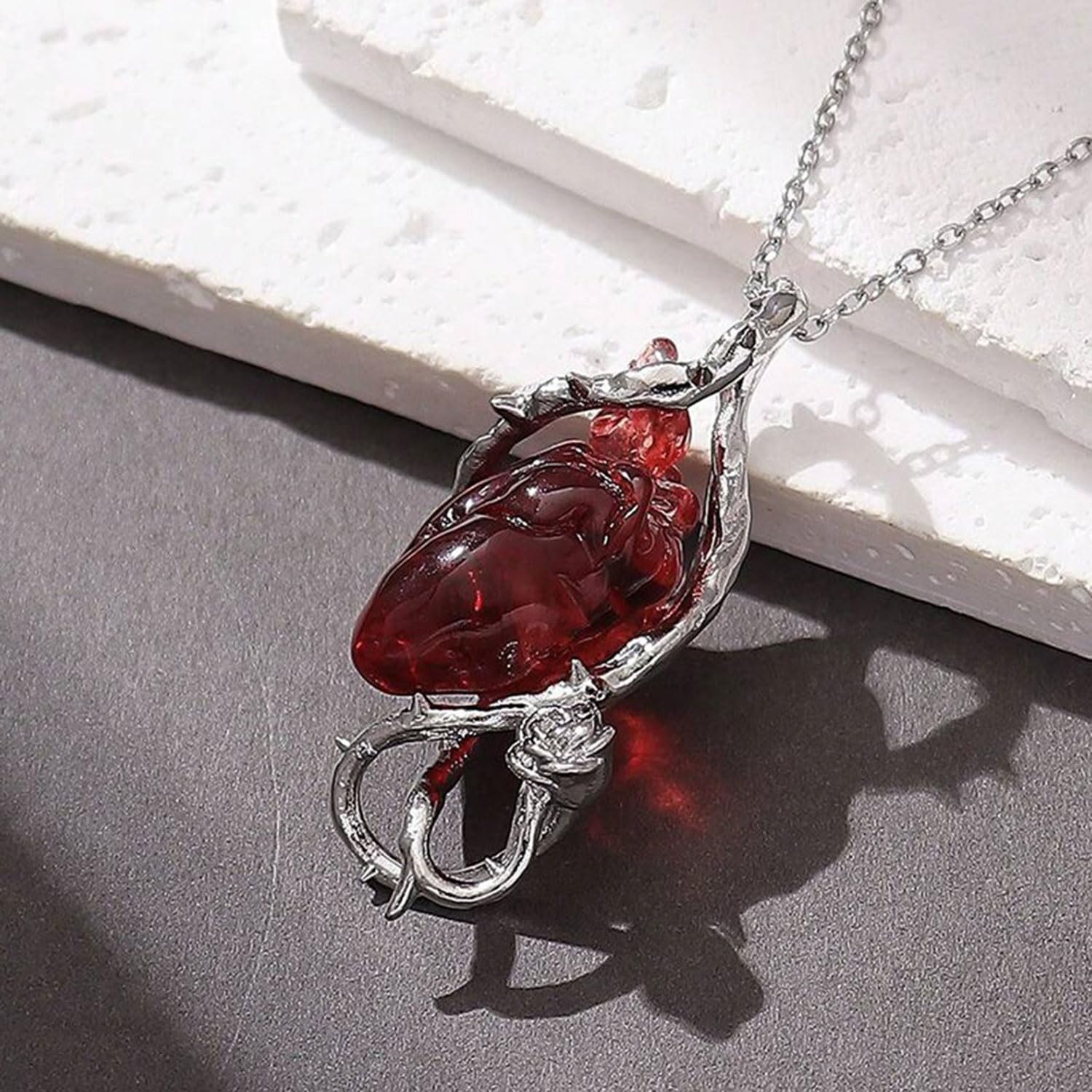 Gothic Anatomical Heart Necklace for Women Silver Black Big Anatomical Heart Pendant Necklace Halloween Goth Accessories Necklace Halloween Jewelry Gifts for Women - Image 5