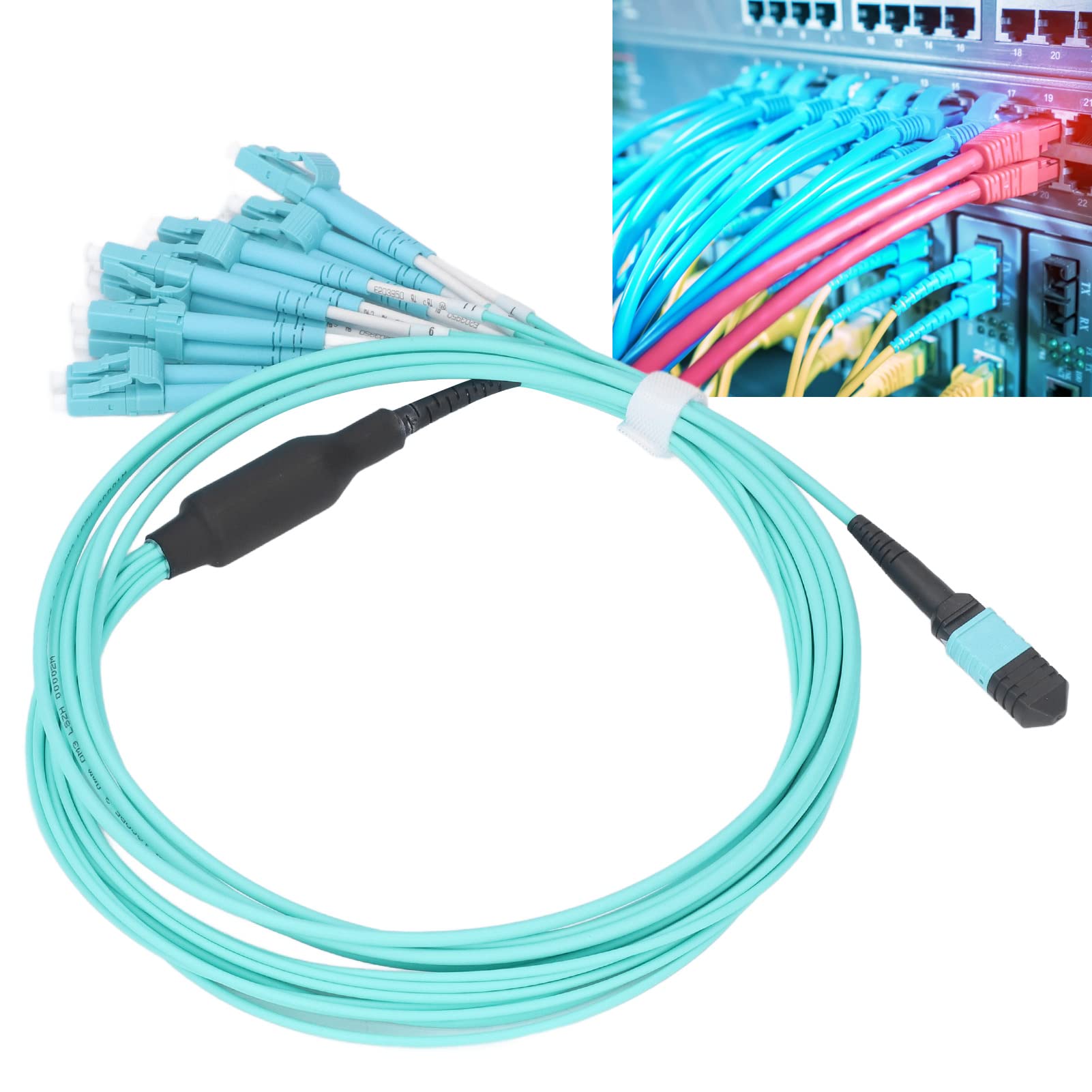 MPO to LC Fiber Optic Patch Cable, 12- OM4 Multimode Jumper, 100G High-Speed Data Transmission for Data Centers, Server Rooms, PVC LSZH Jacket, 850nm 1310nm Wavelength