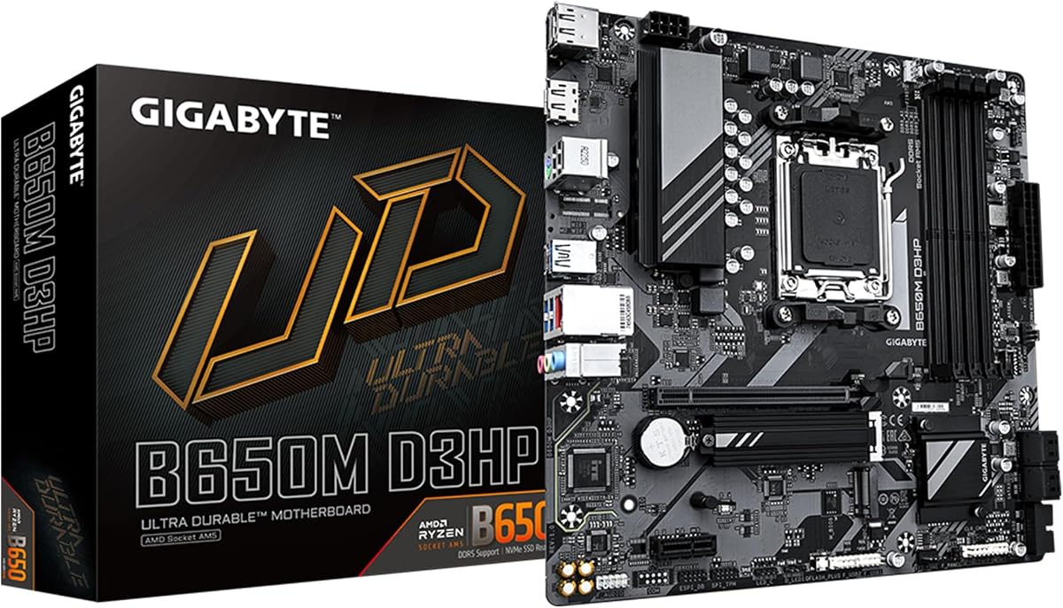 B650M D3HP AMD AM5 mATX Motherboard, Support Ryzen 9000/8000/7000 Series, DDR5, 5+2+2 Power Phase, 2X M.2, PCIe 4.0, USB-C 3.2 Gen 1, 2.5 GbE, EZ-Latch, Q-Flash, RGB Fusion