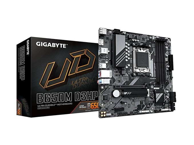 GIGABYTE B650M D3HP (AM5/ LGA 1718/ AMD/ B650/ Micro ATX/ 5-Year Warranty/ DDR5/ 2X PCIe 4.0 M.2/ PCIe 4.0/ USB 3.2 Gen2 Type-C/ 2.5GbE LAN/Motherboard)